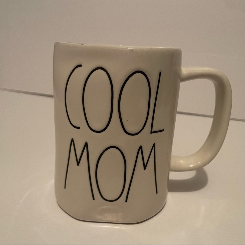 Rae Dunn White Ceramic Mug Black large letters COOL MOM
